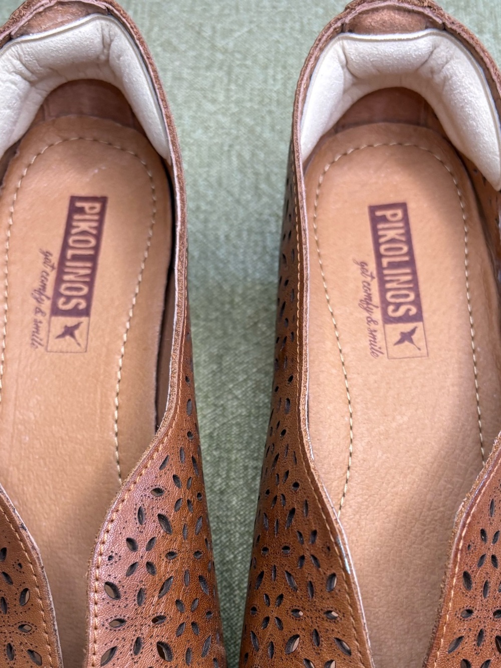 PIKOLINOS Elba Perforated Leather Pump in Brandy Leather w 1.5” Kitten Heel 7.5 - Picture 14 of 14